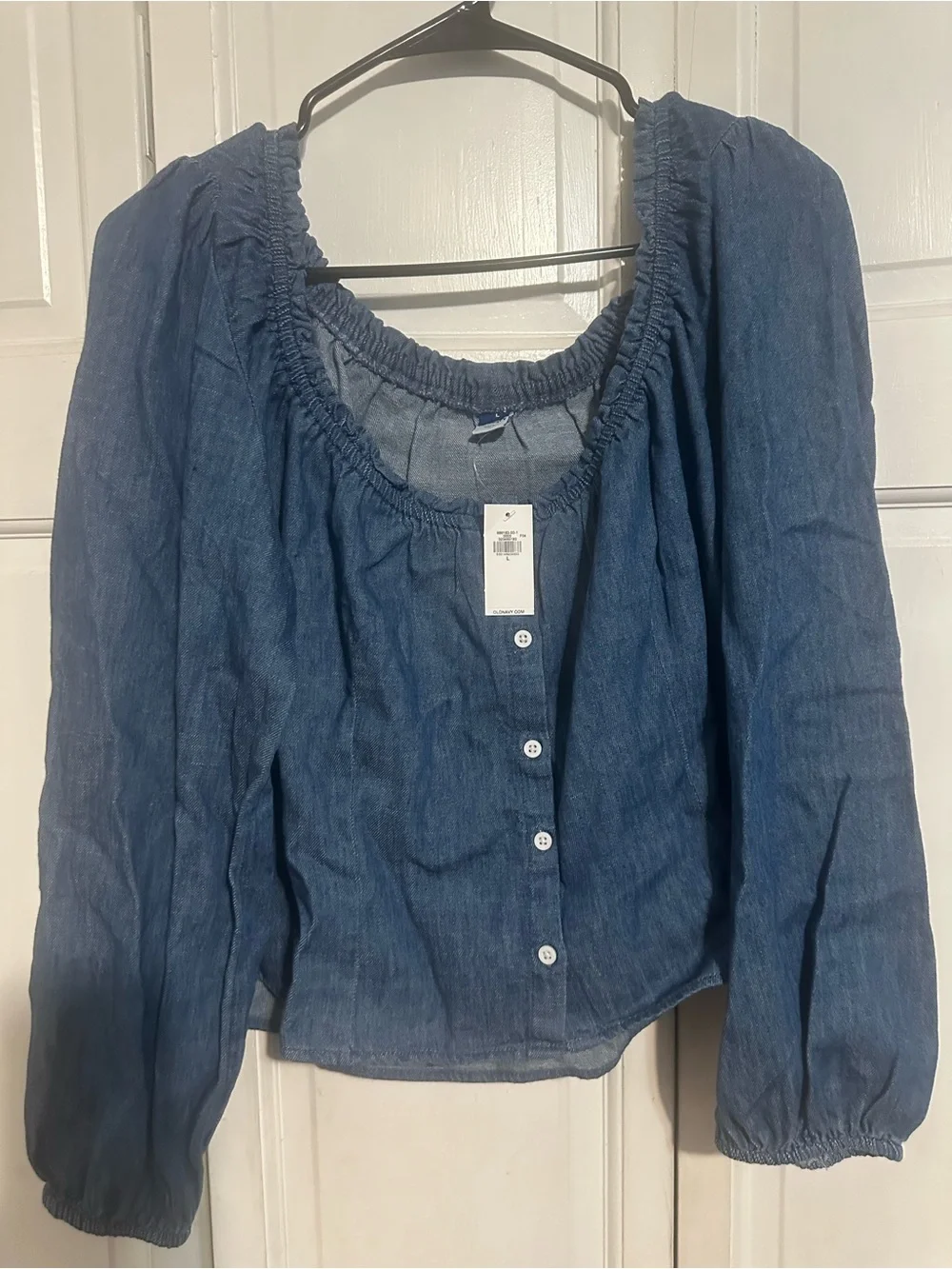 Old Navy Light Blue Denim Square Neck Button-Up Blouse